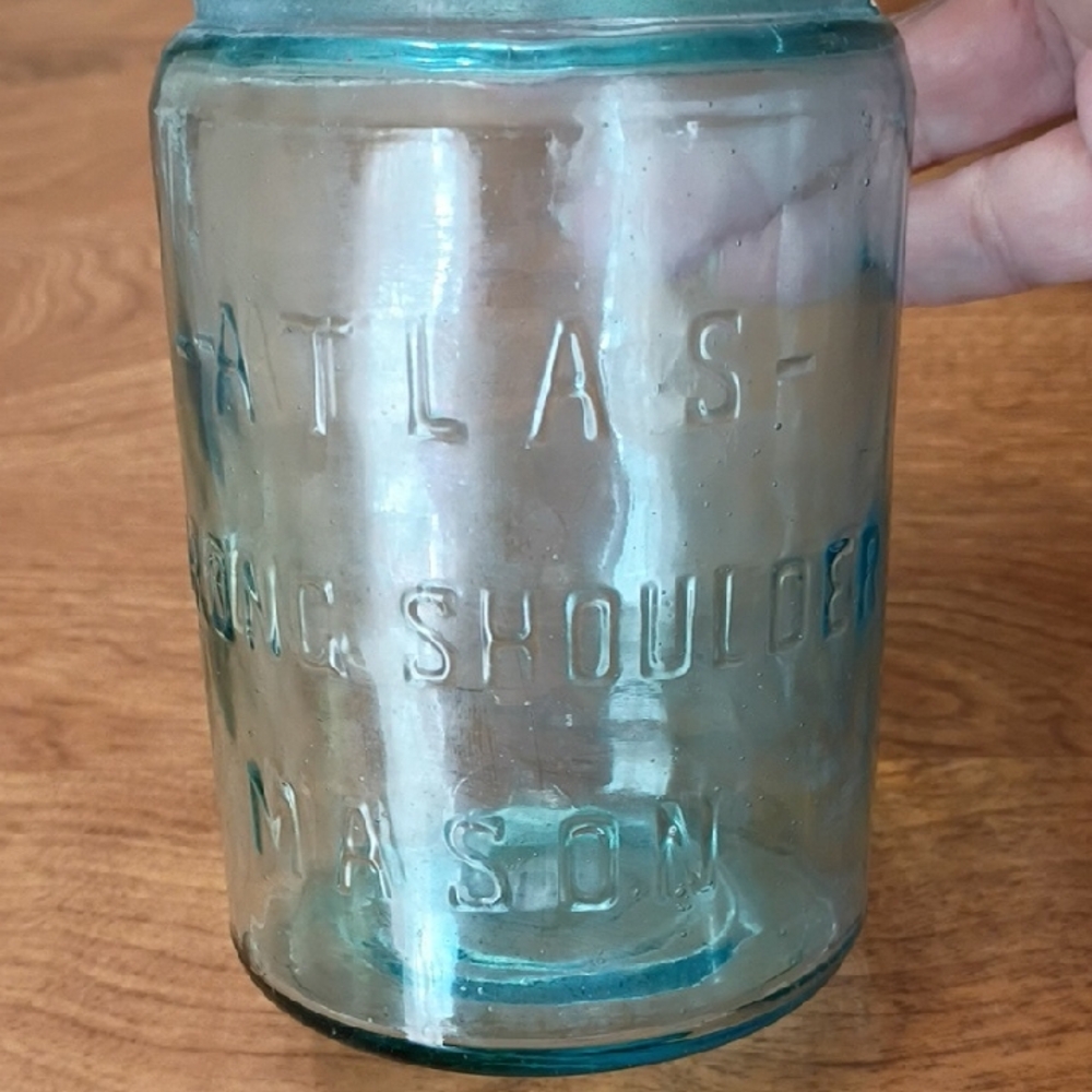 Atlas Blue Glass Mason Jar Vintage Pint Size #9